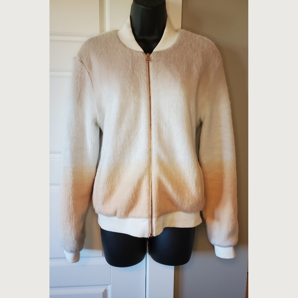 Paper Crown Jackets & Blazers - Fuzzy Peach Ombre Bomber by Anthropologie